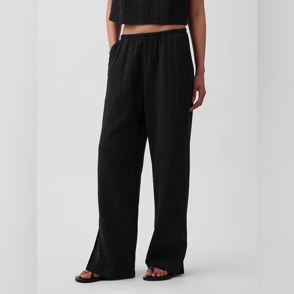 NWT! GAP Black Cotton Gauze Easy Split-Hem Pants - Multiple🩷 877642 - Picture 2 of 8
